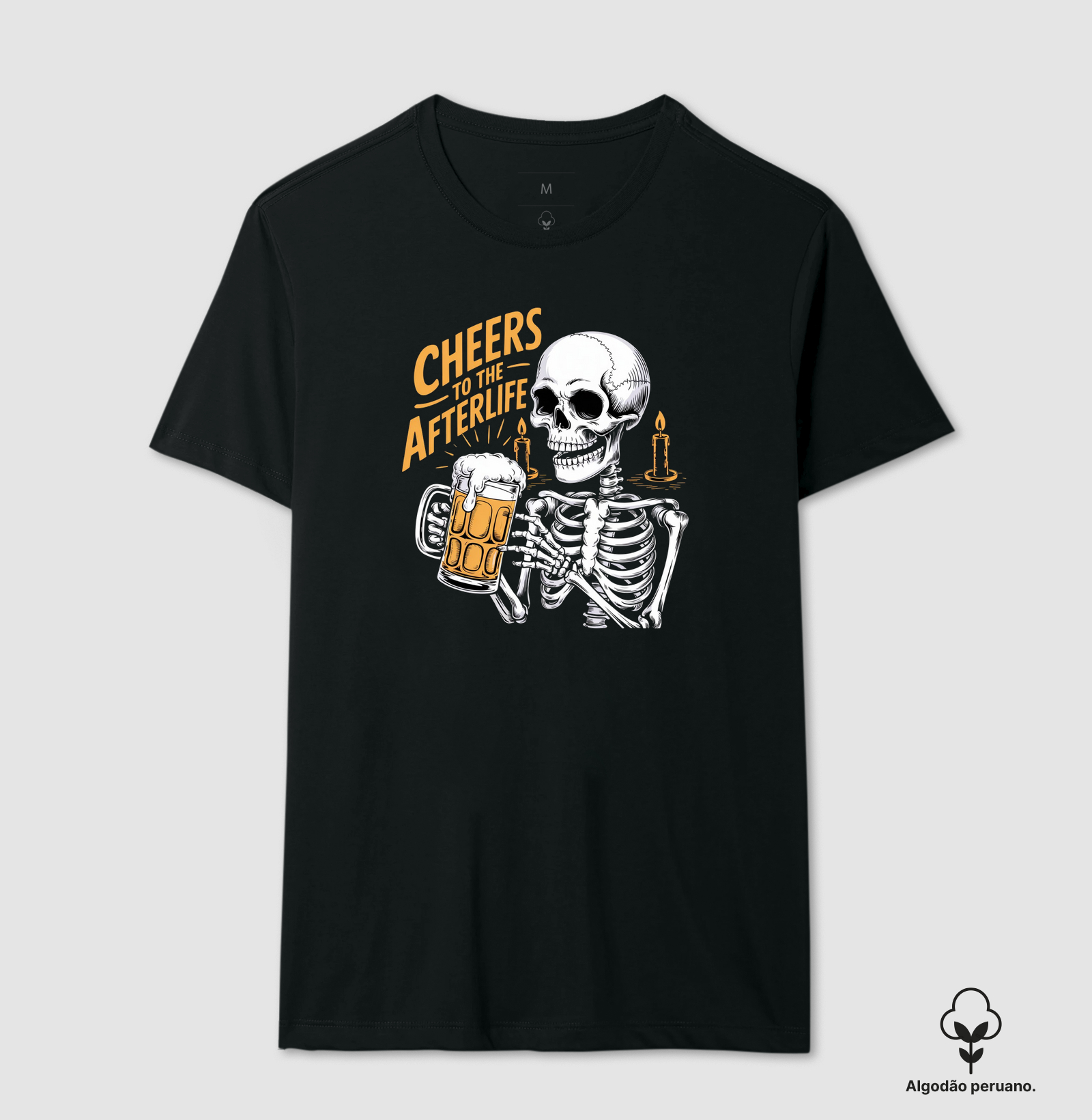 Camiseta Cheers to the Afterlife – Esqueleto e Chope