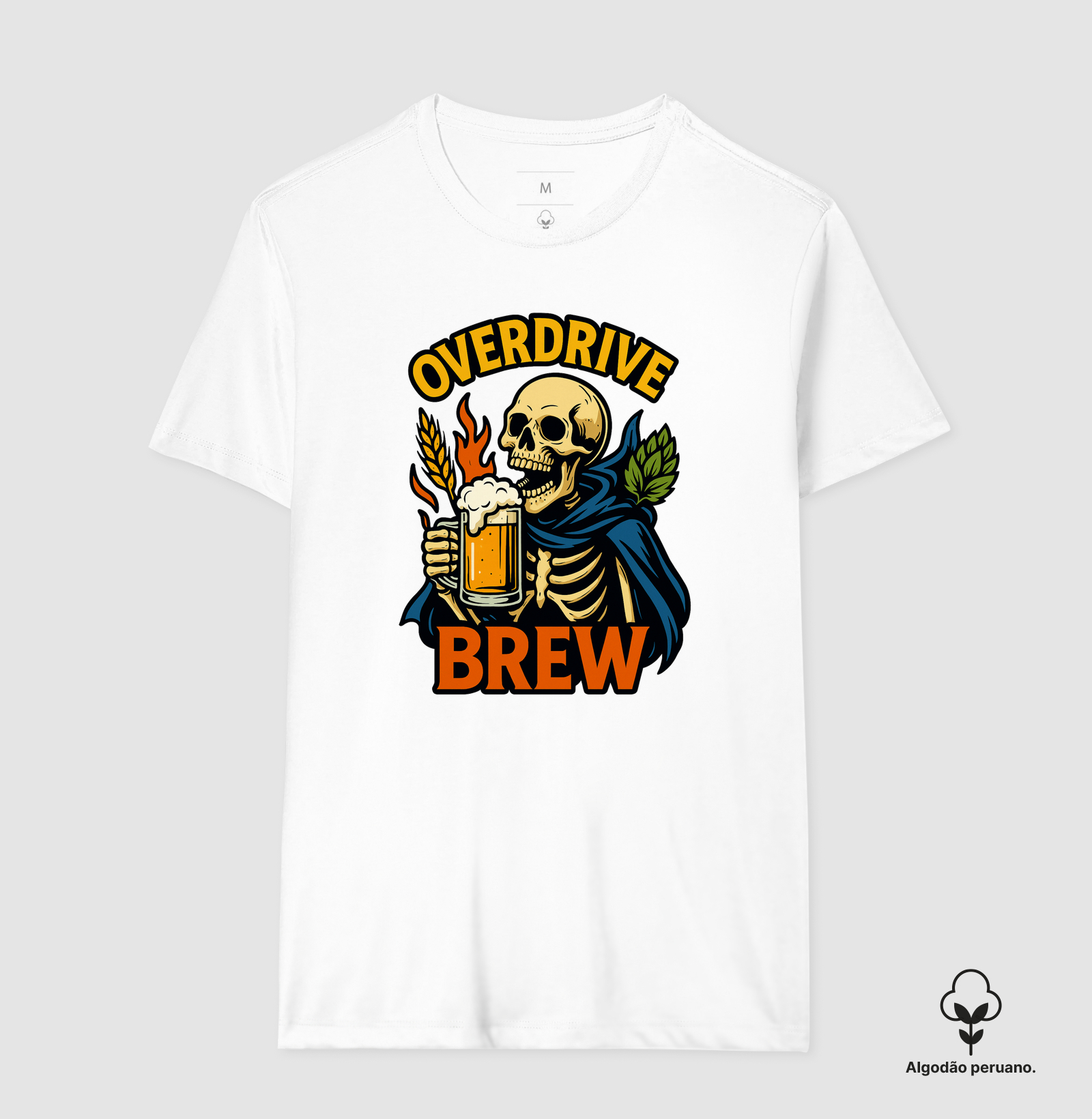 Camiseta Overdrive Brew – Caveira, Chope e Lúpulo
