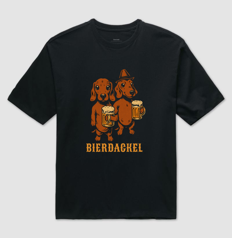 Camiseta Estampa Bierdackel Dachshund com Caneca de Cerveja