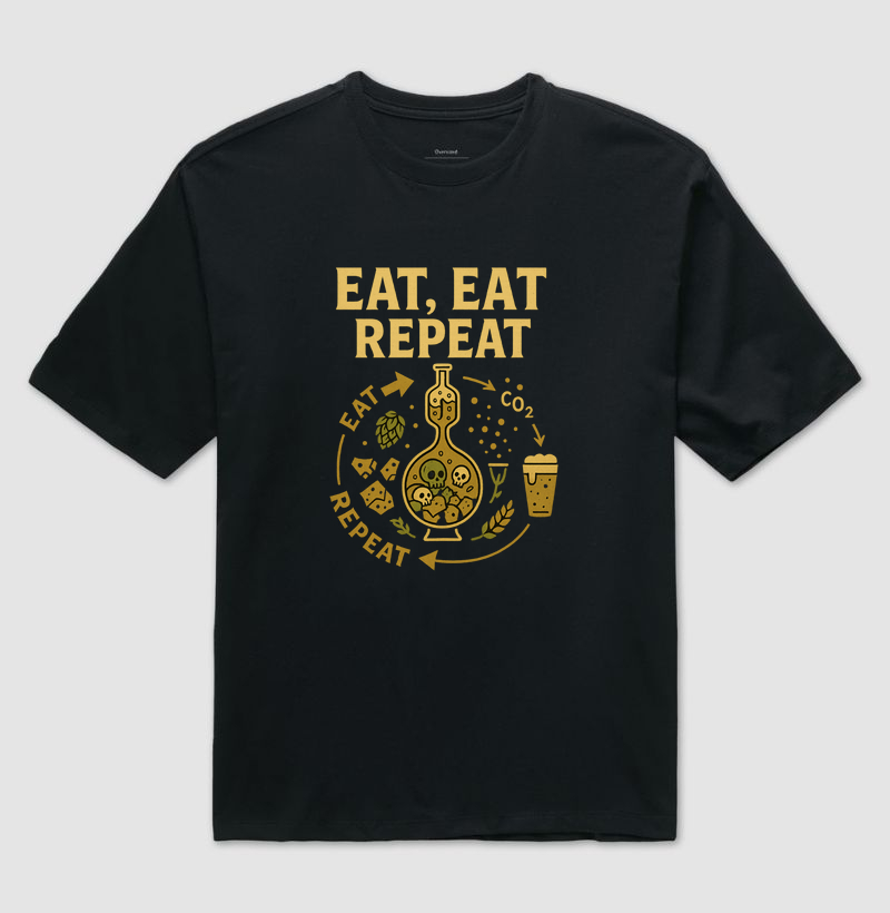 Camiseta Eat Eat Repeat Fermentação Cerveja Artesanal Homebrew
