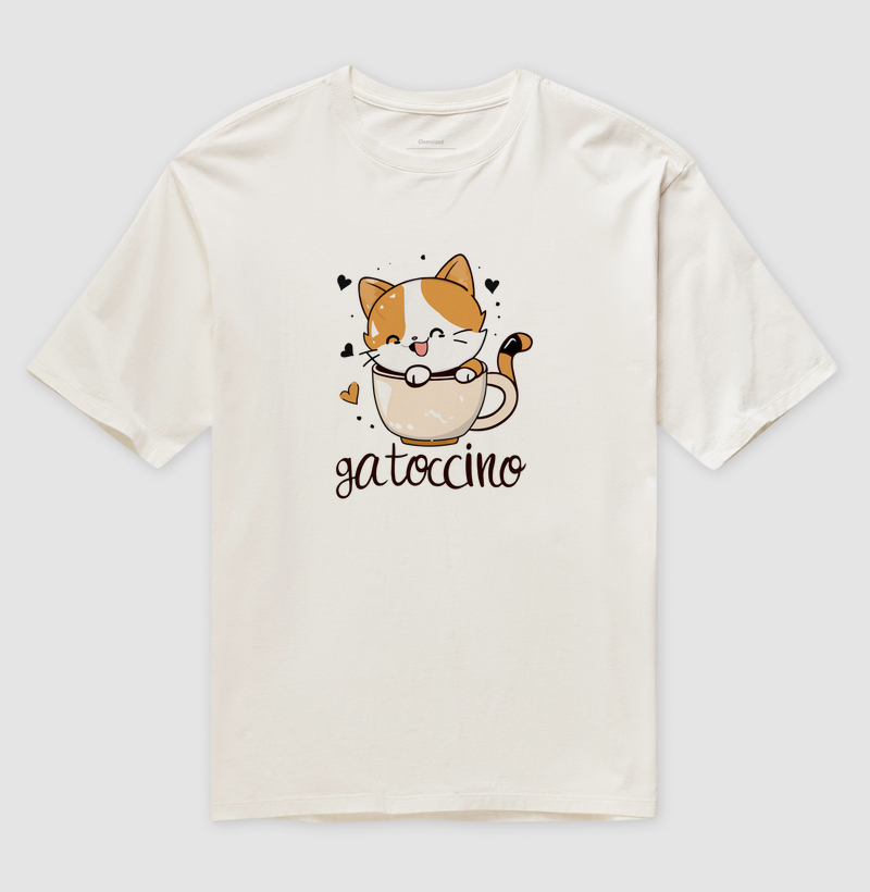 Camiseta Oversized Gato Vira-Lata "Gatoccino"