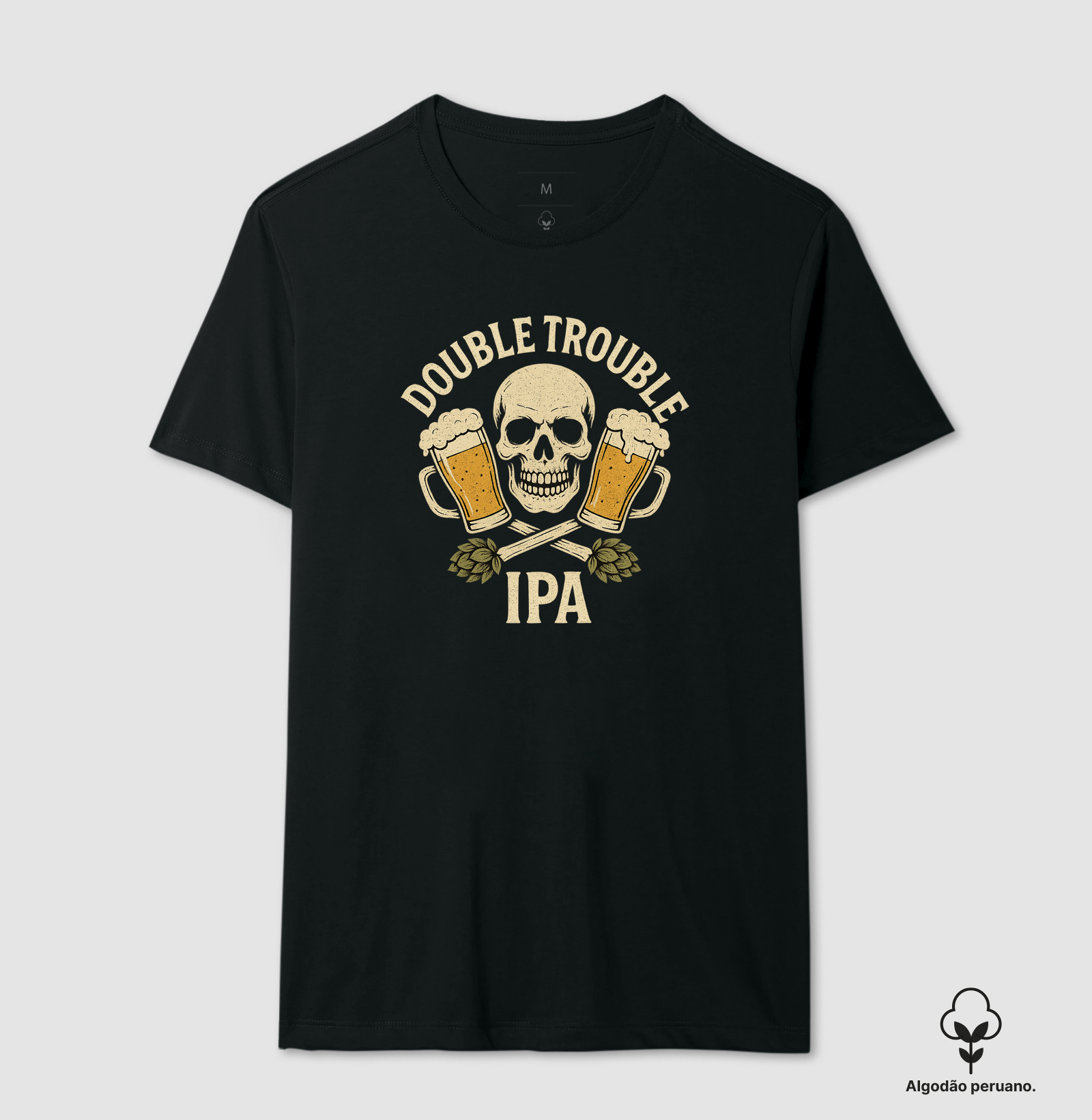 Camiseta Double Trouble IPA – Caveira, Lúpulo e Chope