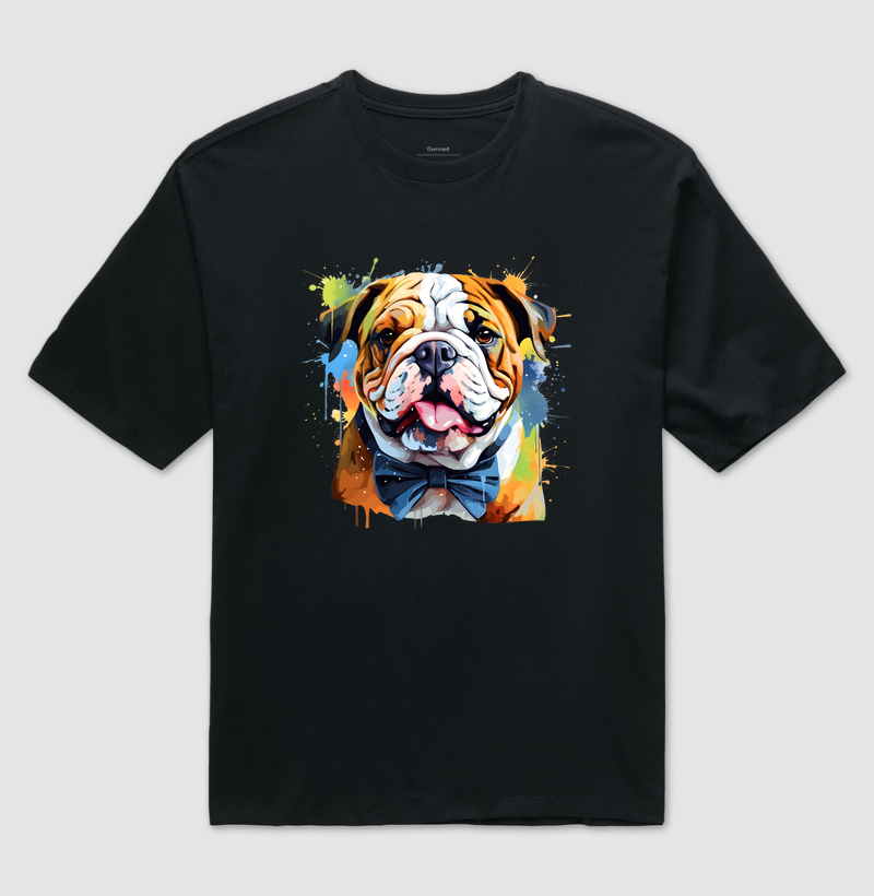 Camiseta Oversized Bulldog Inglês com Gravata Borboleta