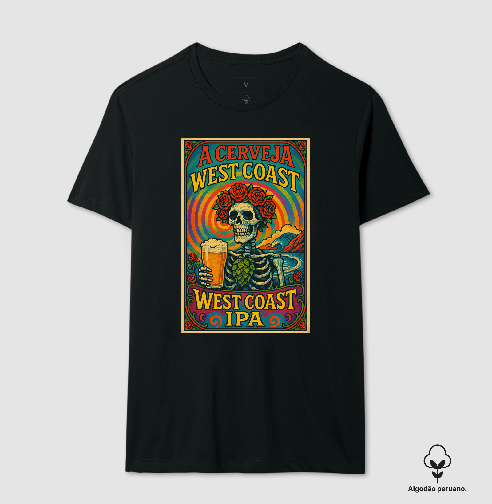 Camiseta West Coast IPA Psicodélica – Caveira & Lúpulo Cerveja Artesanal
