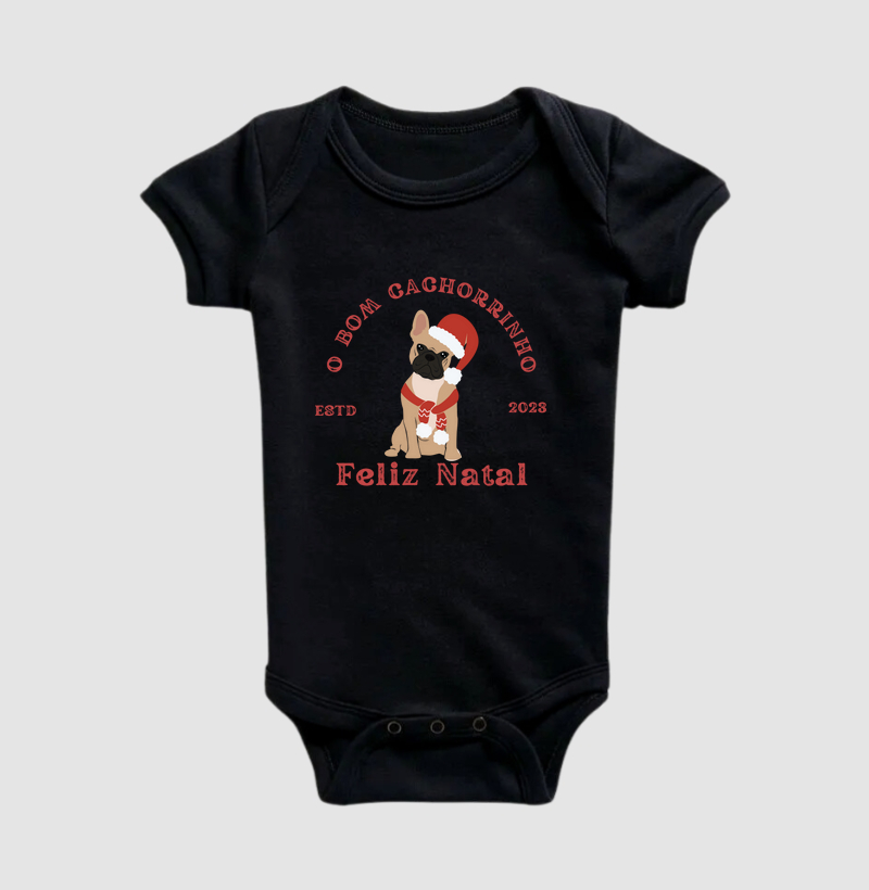 Body Infantil Natal Buldogue Francês