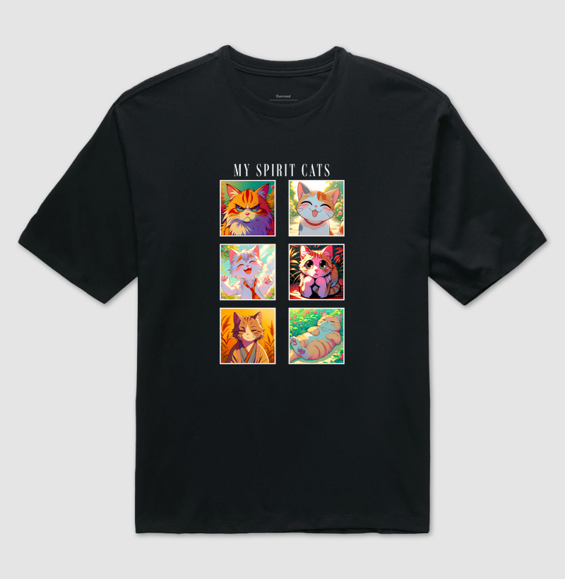 Camiseta Oversized Gato Engraçada My Spirit Cats