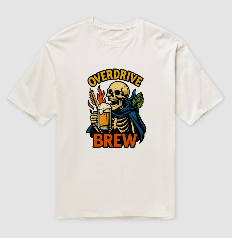 Camiseta Overdrive Brew – Caveira, Chope e Lúpulo