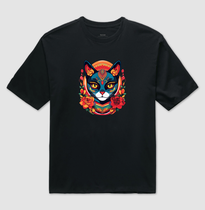 Camiseta Oversized Floral Gato