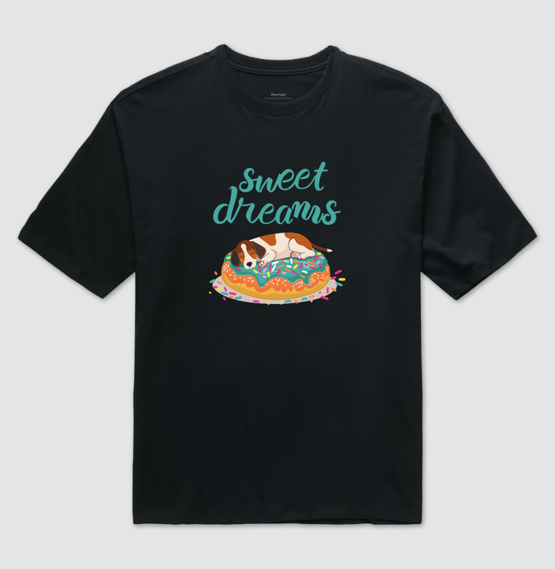 Camiseta Oversized Divertida Vira-Lata Sweet Dreams
