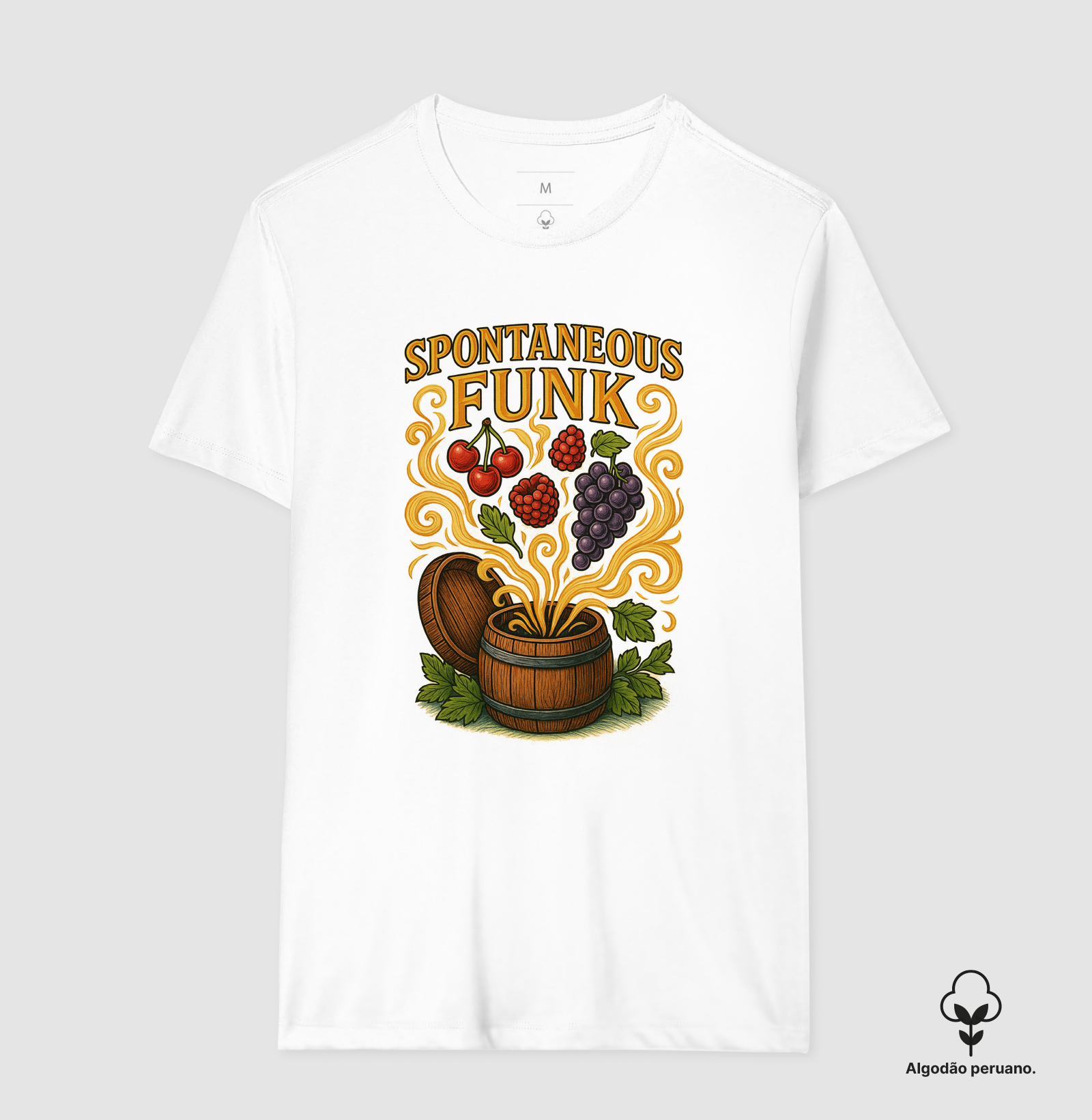 Camiseta Spontaneous Funk Barril Frutas Fermentação Cerveja Artesanal