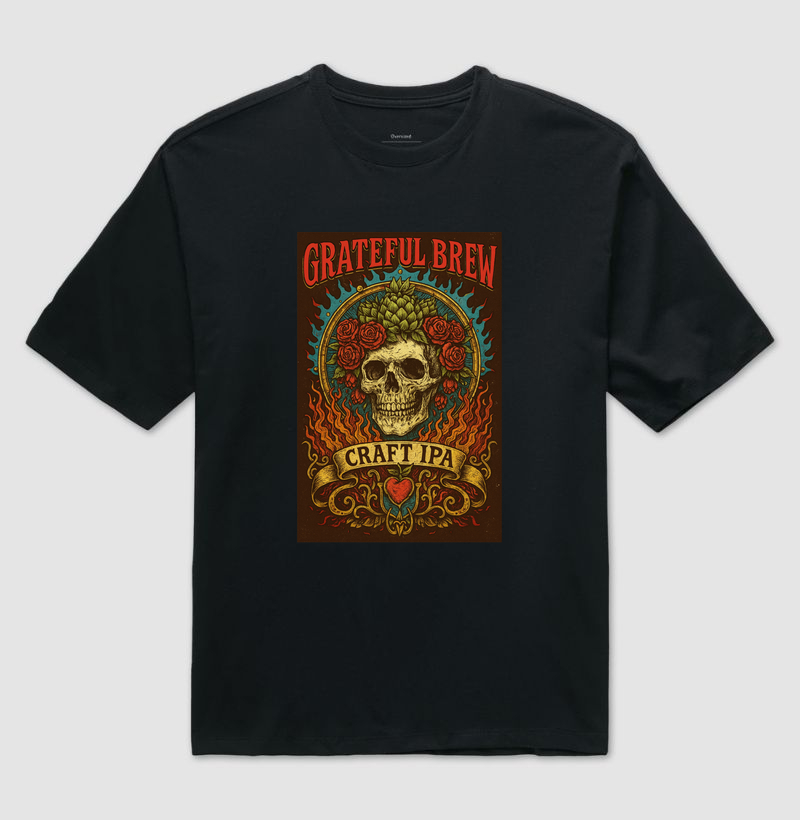 Camiseta Grateful Brew Craft IPA Caveira Floral Cerveja Artesanal