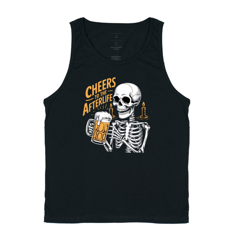 Camiseta Cheers to the Afterlife – Esqueleto e Chope