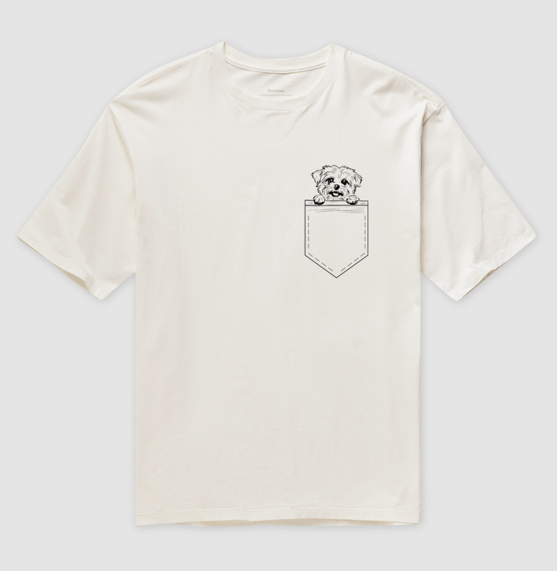 Camiseta Oversized Divertida Maltês no Bolso