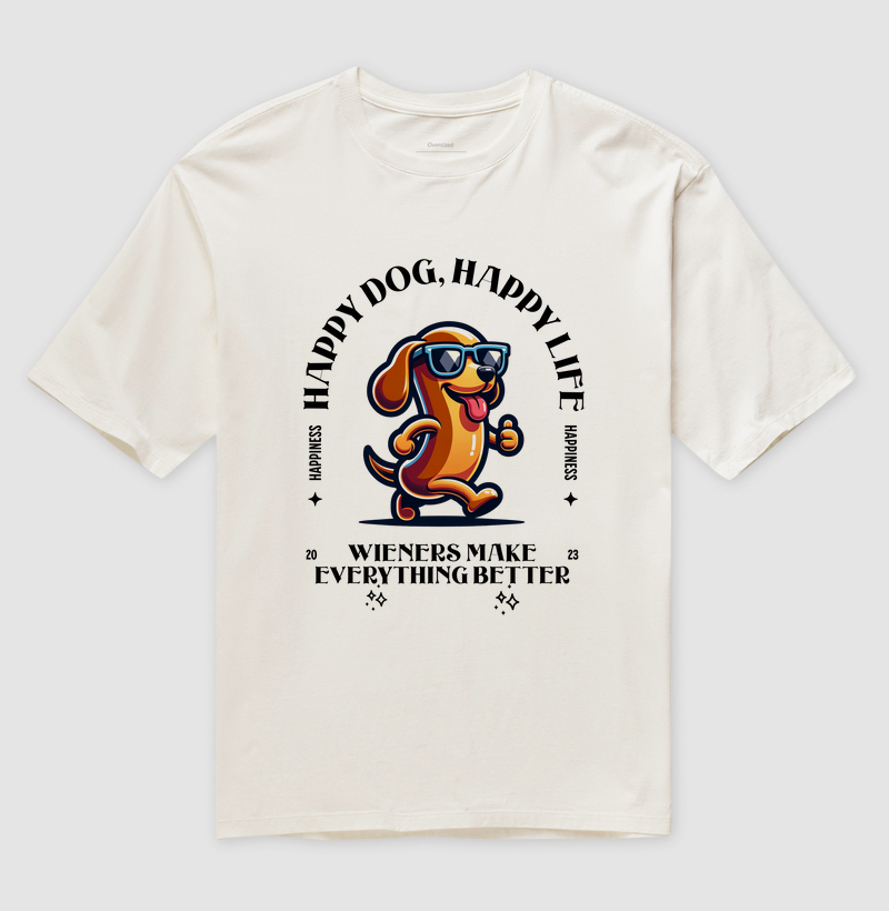 Camiseta Oversized Dachshund Salsicha Feliz