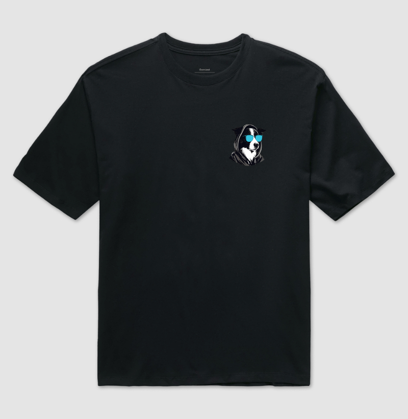 Camiseta Oversized Border Collie de Óculos Logo