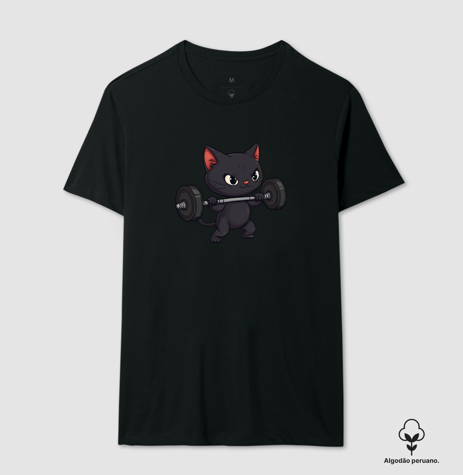 Gato preto com barbell