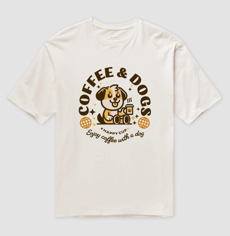 Camiseta Oversized Café e Cachorro