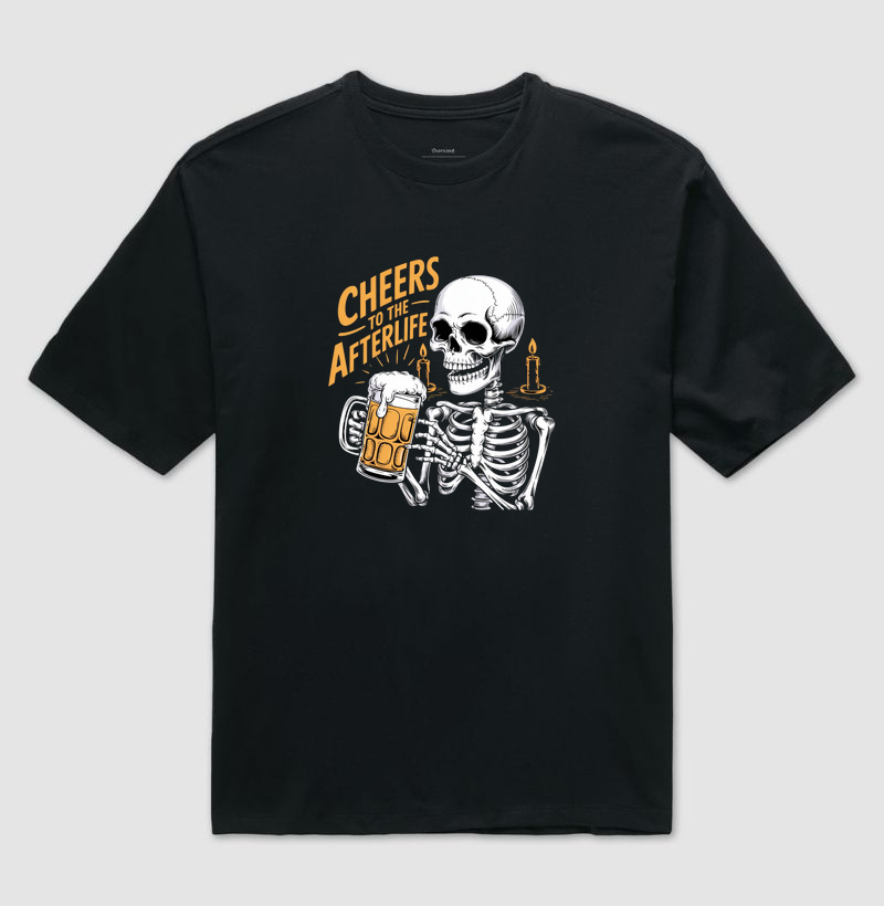 Camiseta Cheers to the Afterlife – Esqueleto e Chope