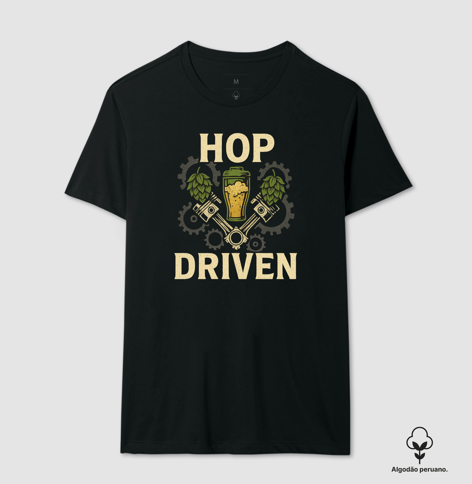 Camiseta Hop Driven – Engrenagens, Pistões e Chope