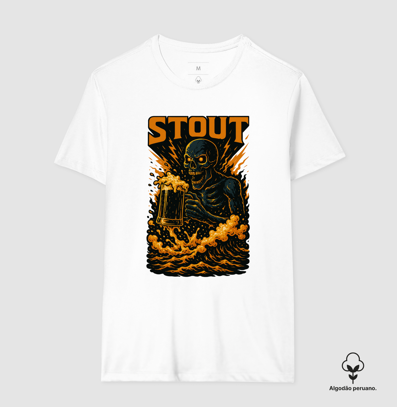 Camiseta Stout Skull Flame Estampa Dark Cerveja Artesanal