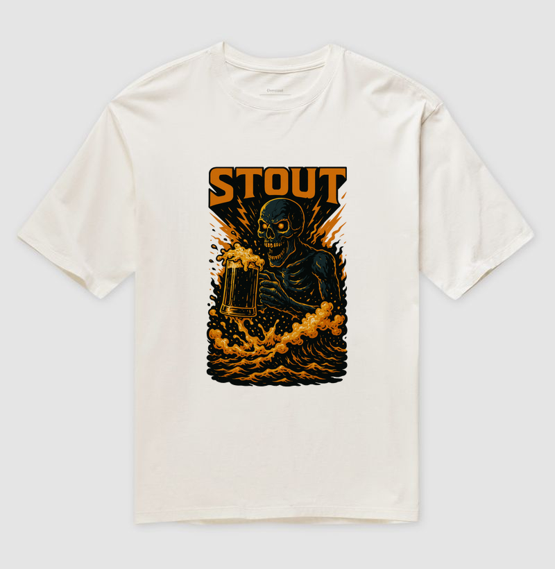 Camiseta Stout Skull Flame Estampa Dark Cerveja Artesanal
