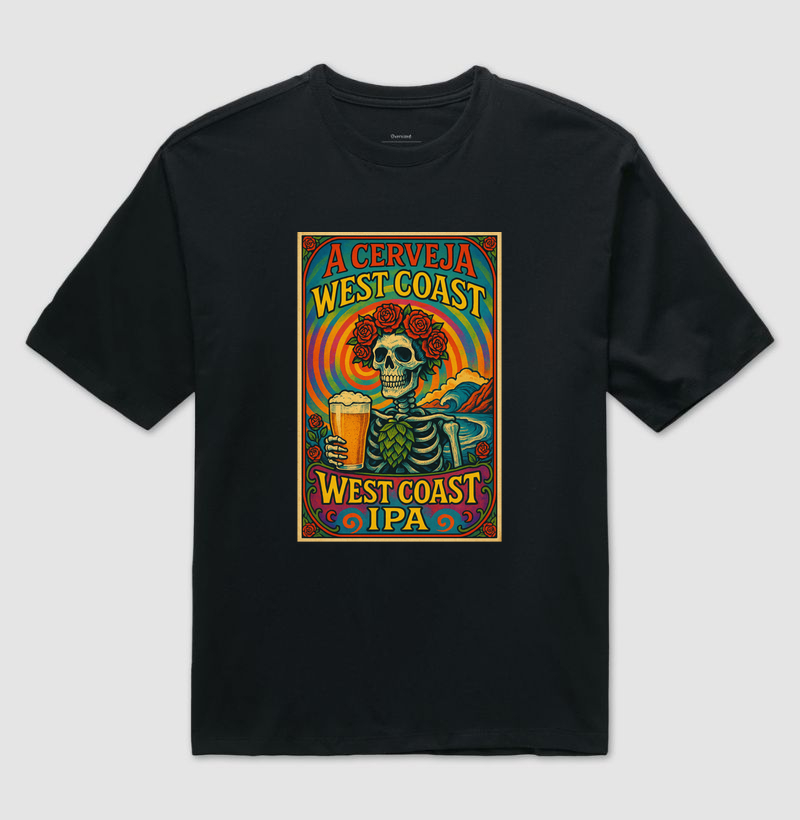 Camiseta West Coast IPA Psicodélica – Caveira & Lúpulo Cerveja Artesanal