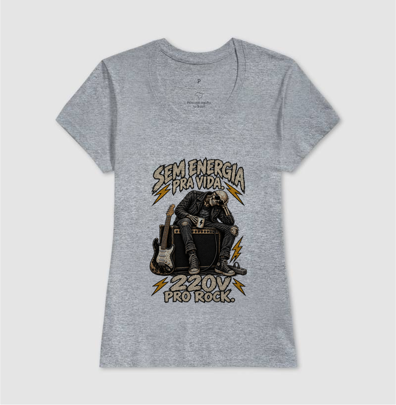 Camiseta Sem Energia Pra Vida 220V Pro Rock – Estampa Caveira Rocker e Guitarra - Imagem 9