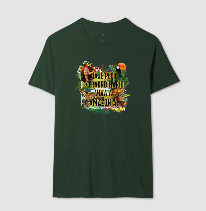 Camiseta Viaje pelo Extraordinario Viva a Amazonia | Onca Tucano Indigena | Colecao Viciados em Viagem - Imagem 15