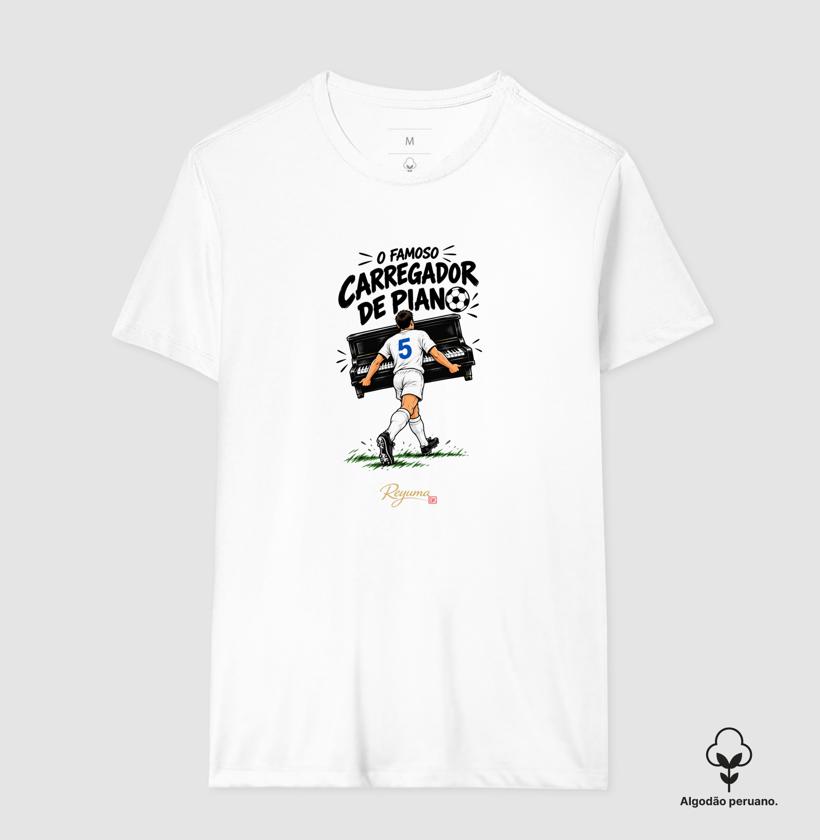 "Carregador de Piano" - Futebol - Camiseta Algodão Peruano Masculina - Imagem 4
