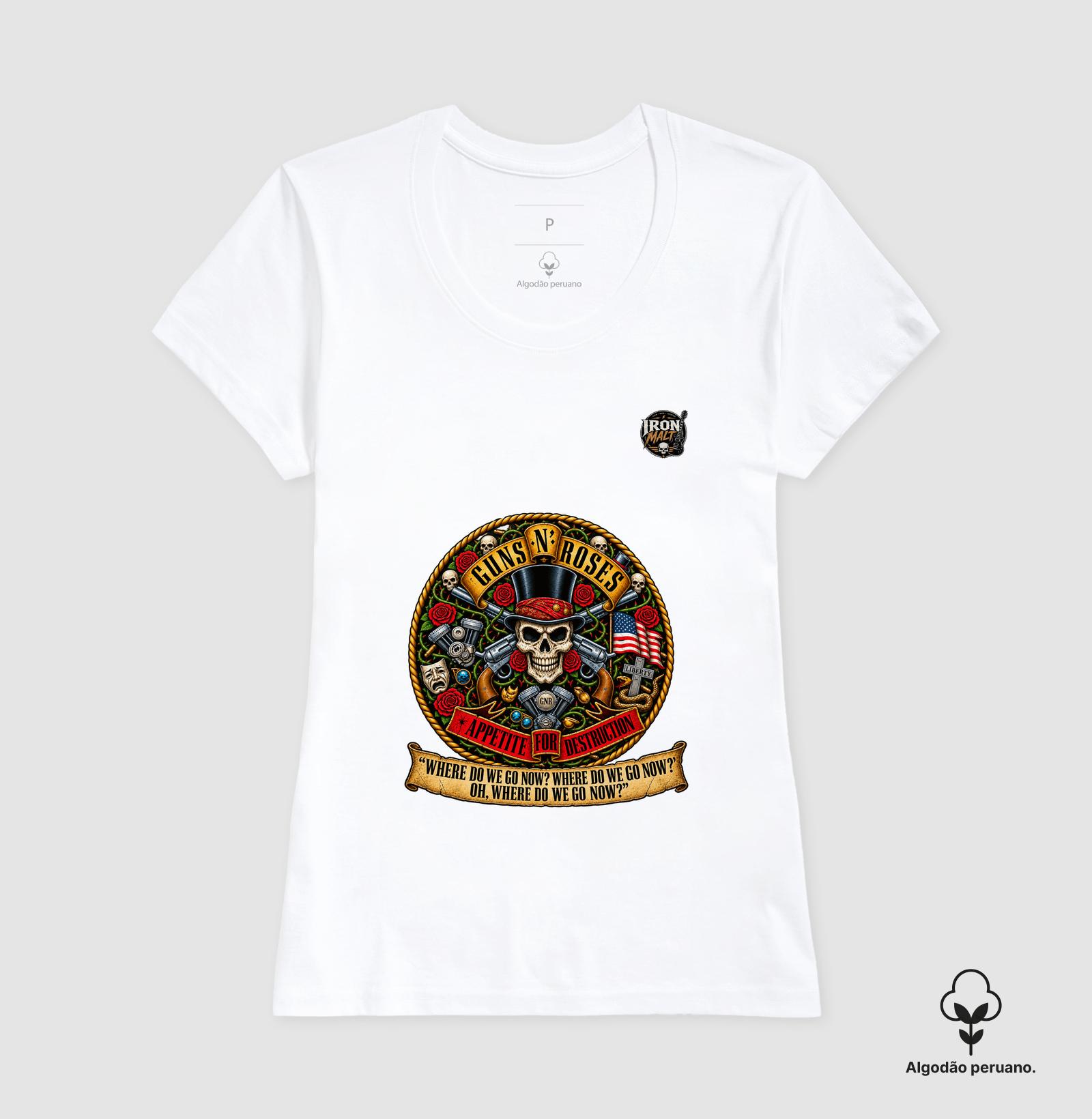 Camiseta Guns N’ Roses Caveira, Rosas e Revólveres - Imagem 5
