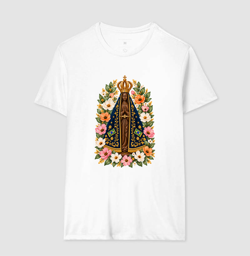 Camiseta Nossa Senhora Aparecida com Flores - Imagem 4