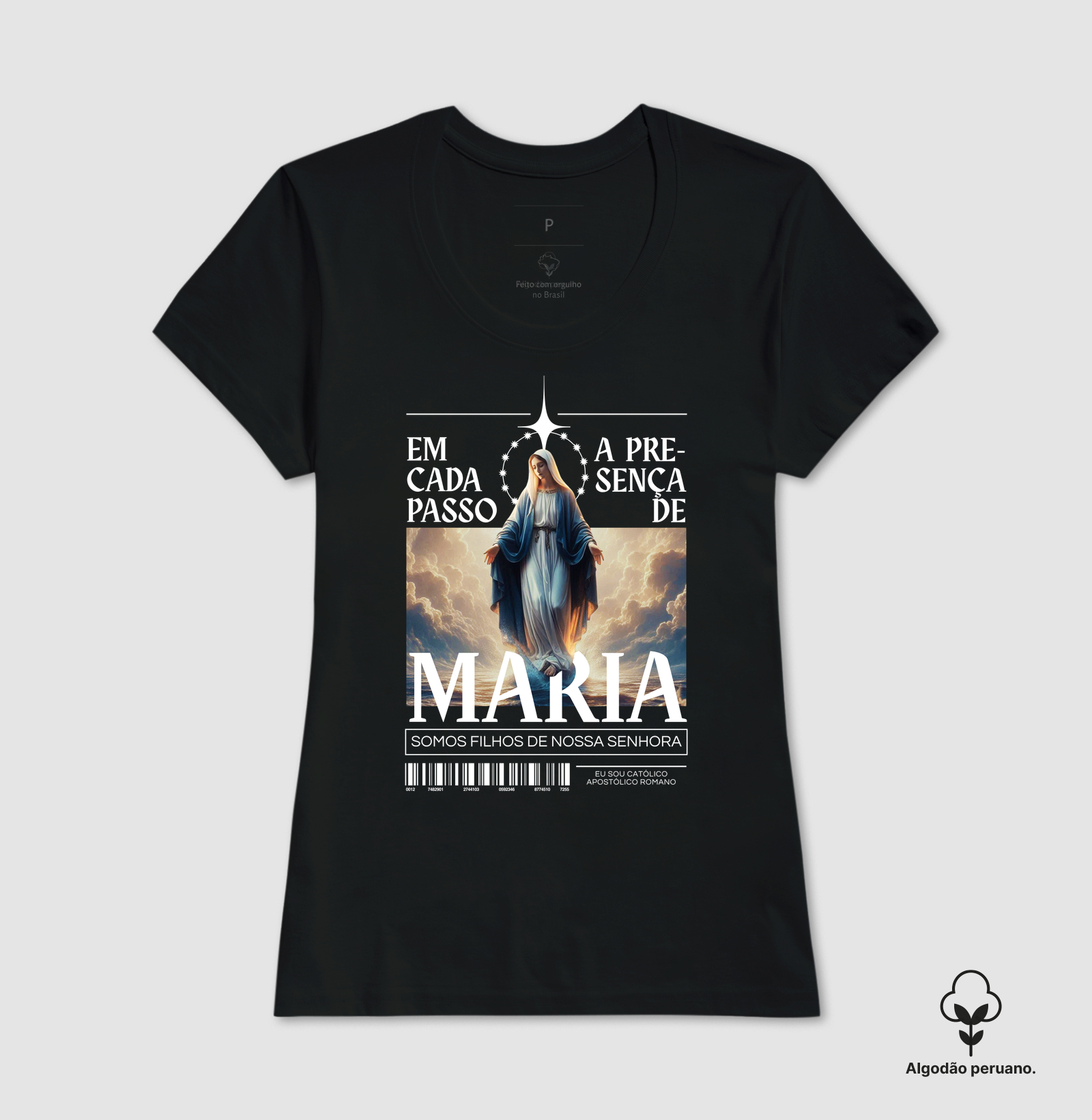Camiseta Algodão Peruano Em Cada Passo A Presença de Maria - Imagem 5