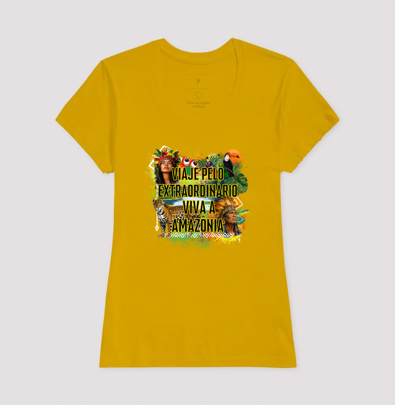 Camiseta Viaje pelo Extraordinario Viva a Amazonia | Onca Tucano Indigena | Colecao Viciados em Viagem - Imagem 18
