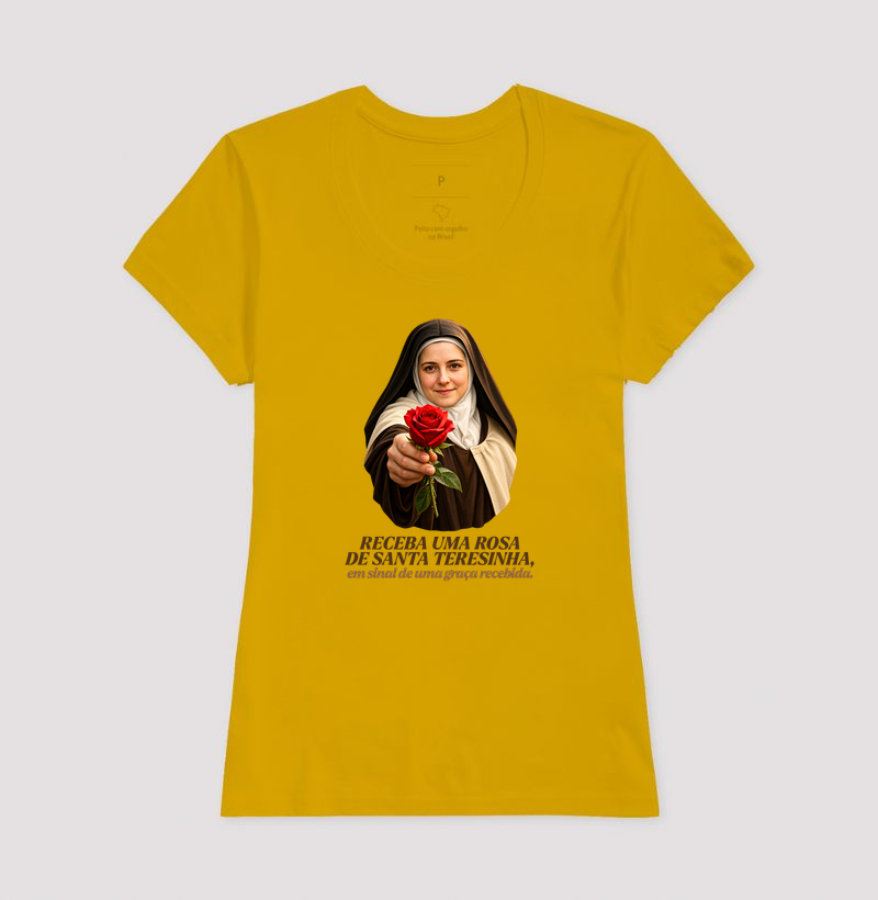 Camiseta Santa Teresinha do Menino Jesus Receba uma Rosa - Imagem 13
