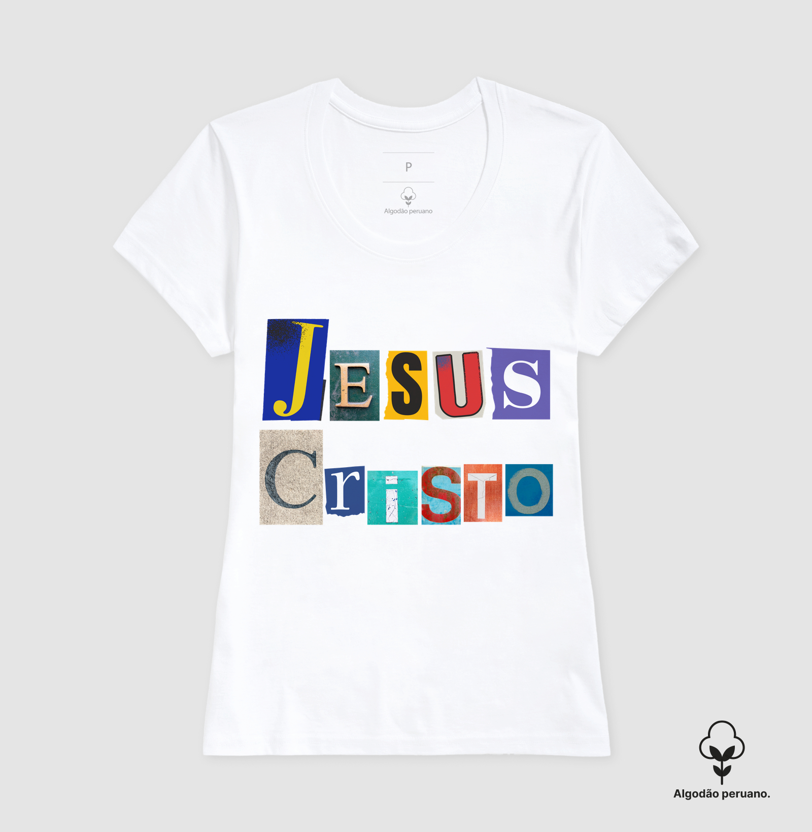 Camiseta Algodão Peruano Cristã Jesus Cristo Colagem - Imagem 8