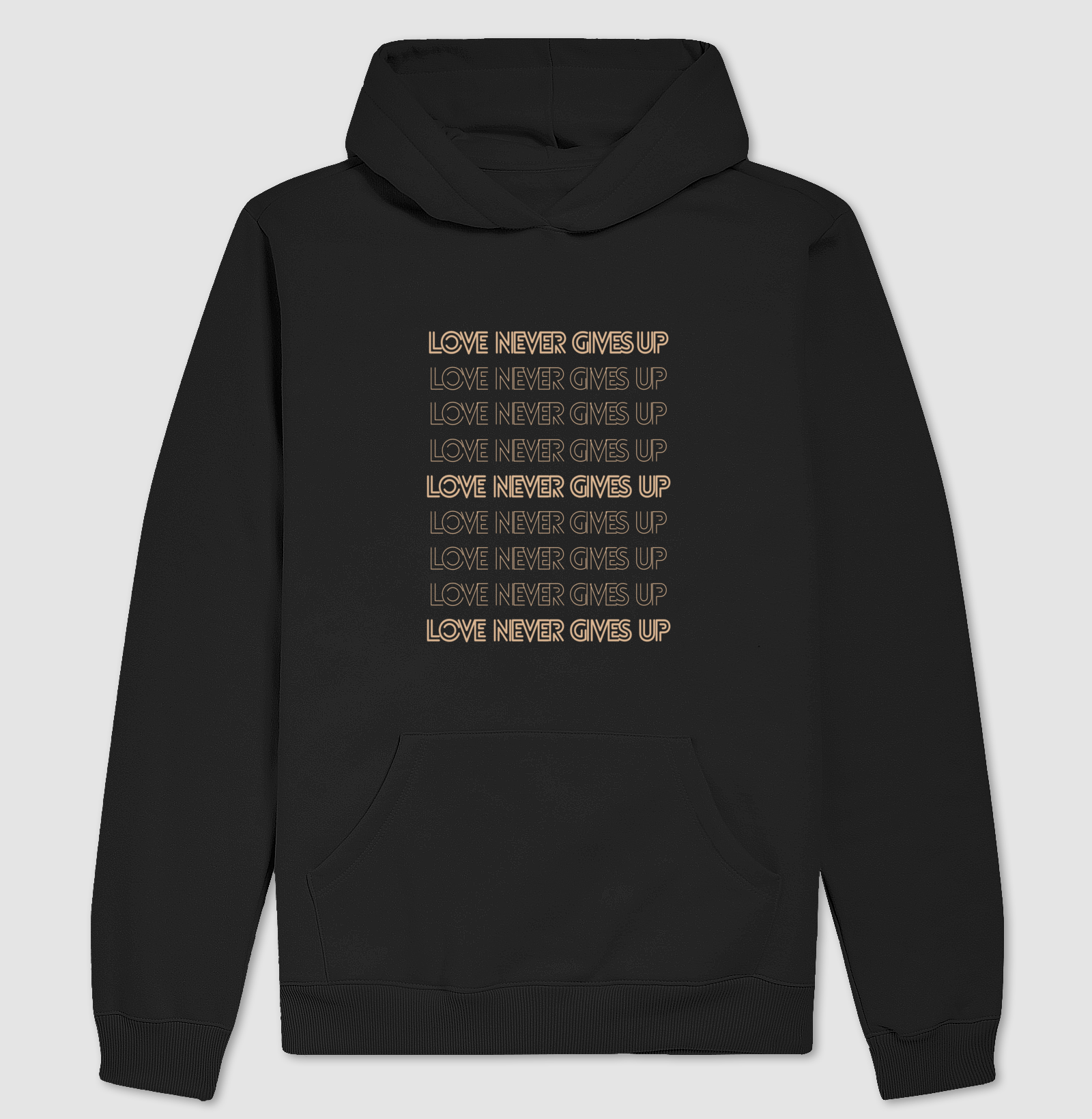 LOVE NEVER GIVES UP Moletom Hoodie Slim estampa caramelo