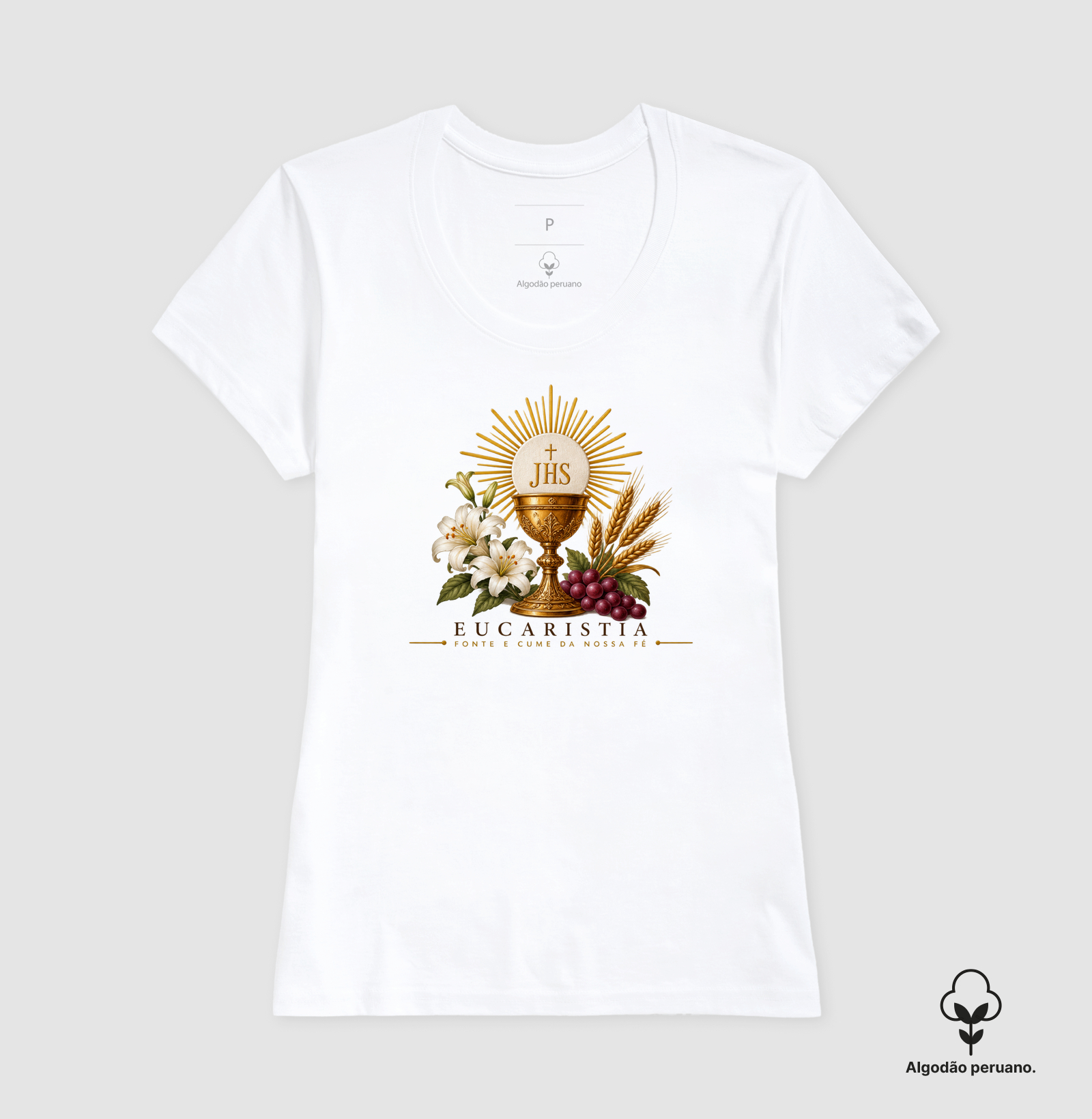 Camiseta Algodão Peruano Eucaristia, fonte e cume da nossa fé - Imagem 5