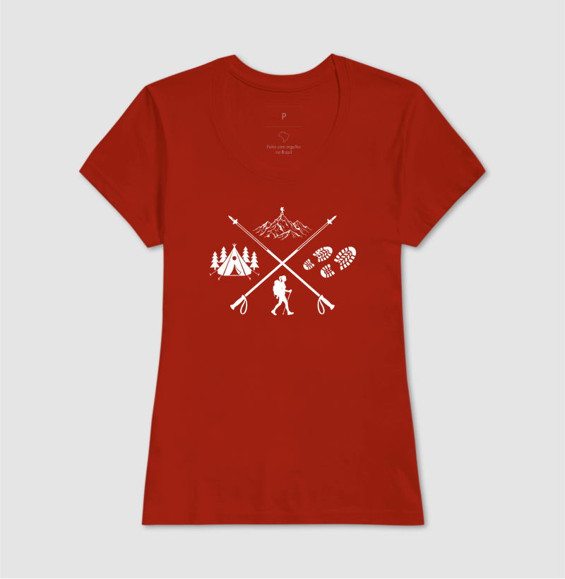 Camiseta Trilheira Montanha Acampamento | Bastoes Cruzados Hiking Feminino | Colecao Viciados em Viagem - Imagem 14