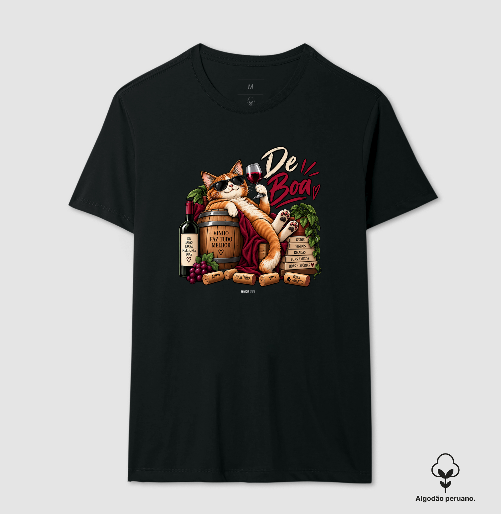 Camiseta “De Boa” Gato com Vinho – Estilo Relax & Life Mood - Imagem 3