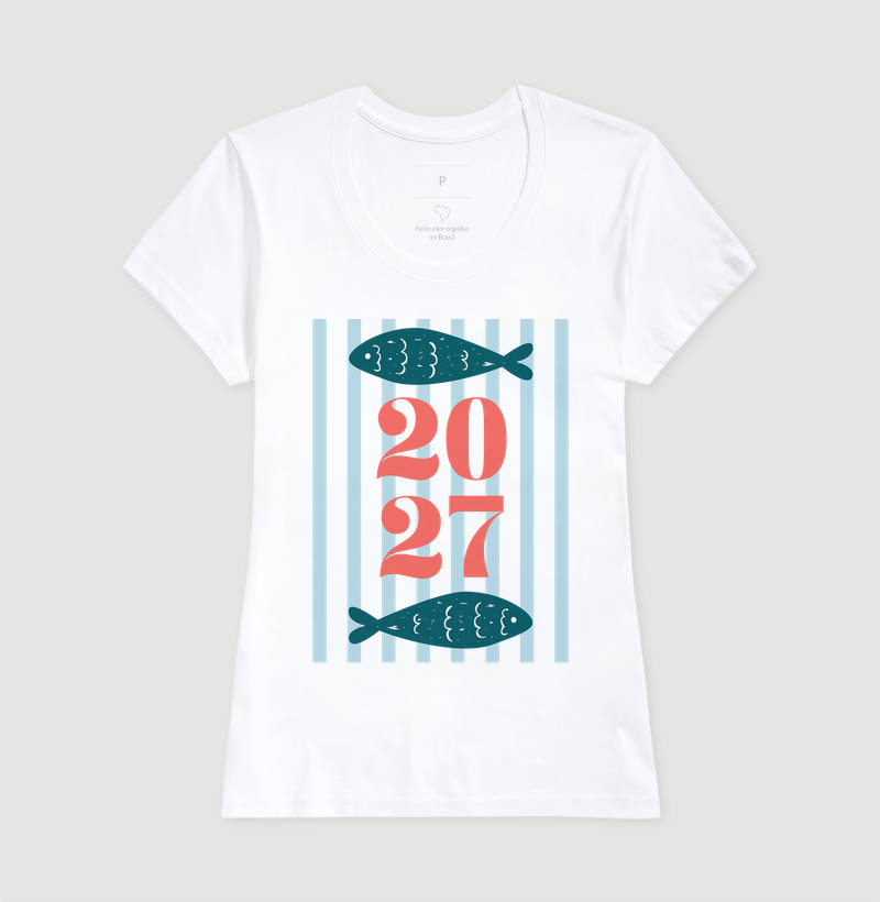 Camiseta Ano Novo 2027 Peixe Mediterrâneo Algodão - Imagem 7