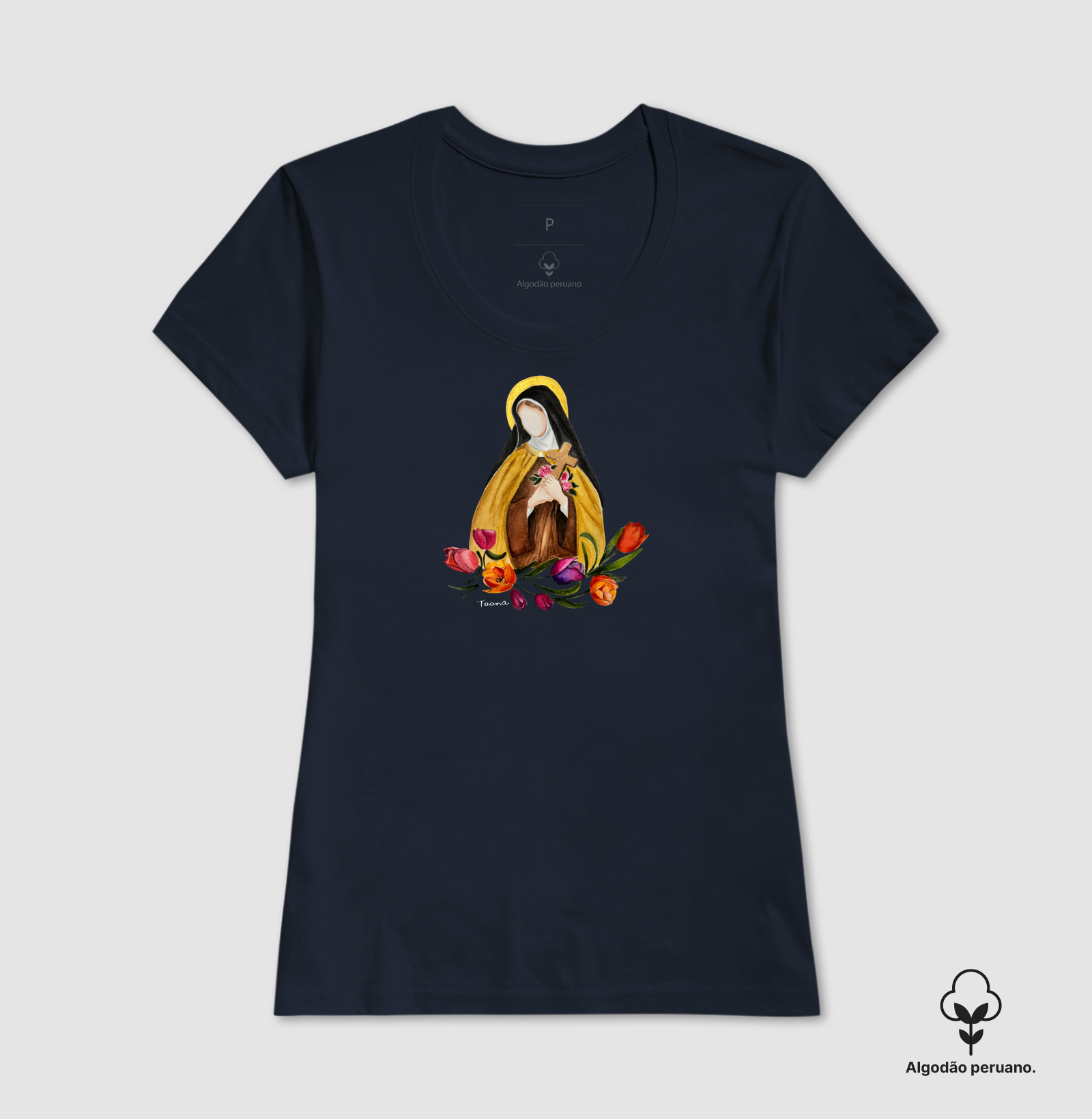 Camiseta Santa Terezinha das Rosas – Arte em Aquarela Taana de Sousa Araújo Algodão Peruano - Imagem 10