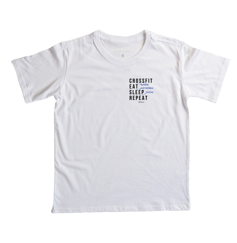 Camiseta Infantil Crossfit (Burpee). Eat. Sleep. Repeat. - Imagem 3