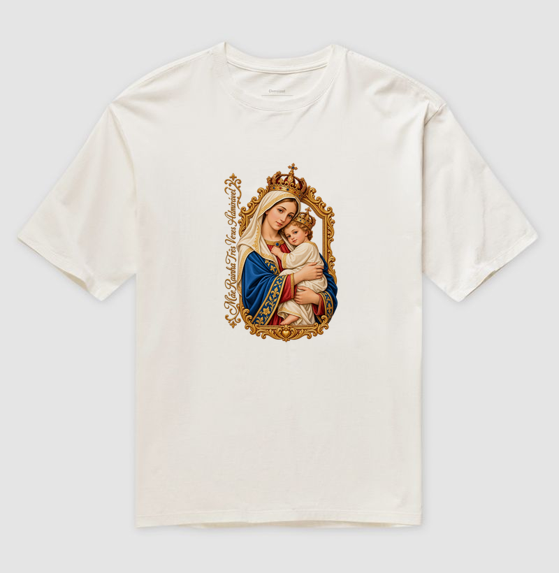 Camiseta Mãe Rainha Três Vezes Admirável Com Menino Jesus - Imagem 4
