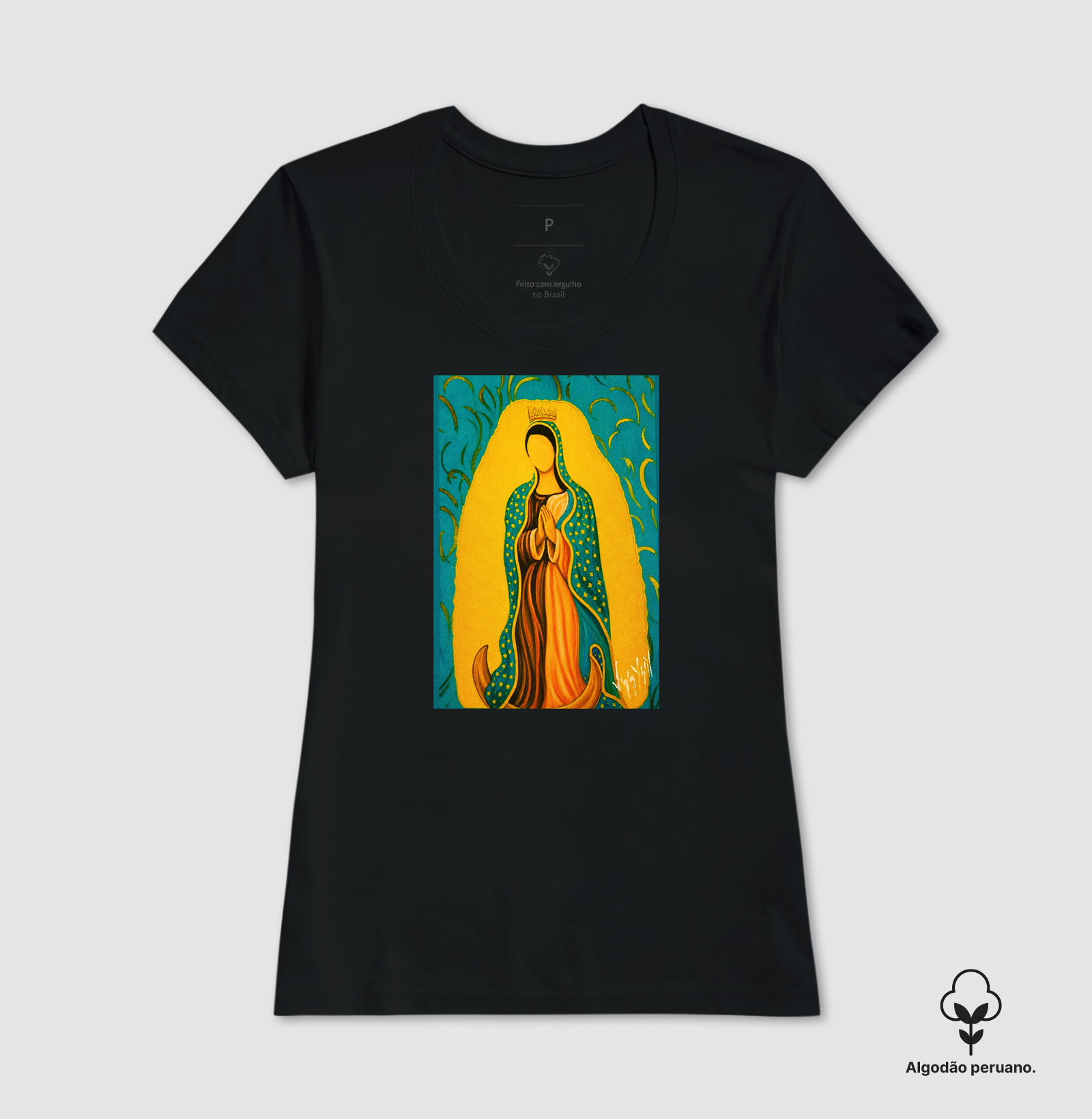 Camiseta Algodão Peruano Nossa Senhora de Guadalupe Arte Sacra - Imagem 5