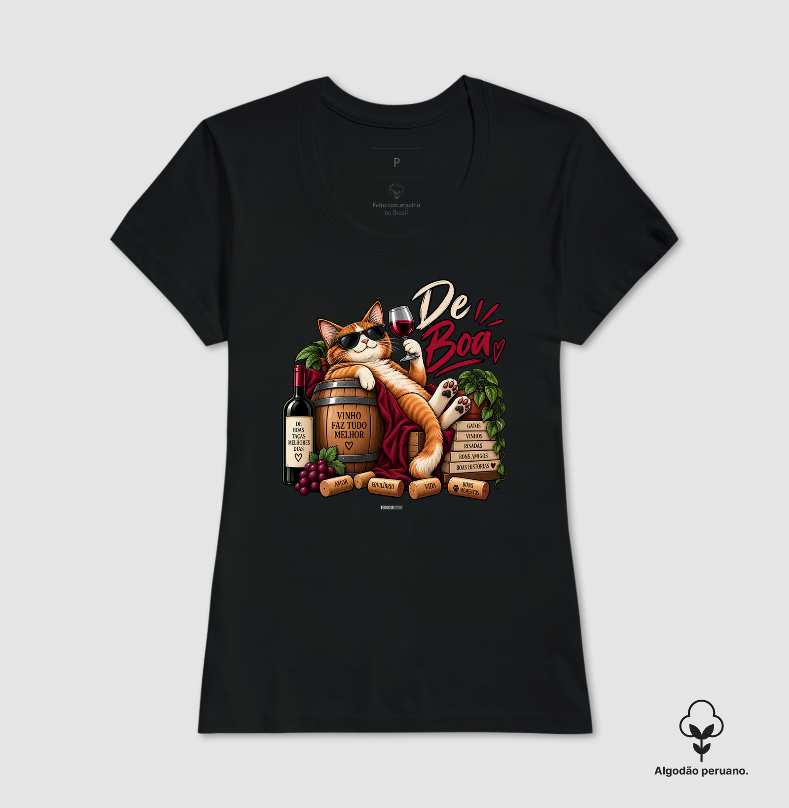 Camiseta “De Boa” Gato com Vinho – Estilo Relax & Life Mood - Imagem 5