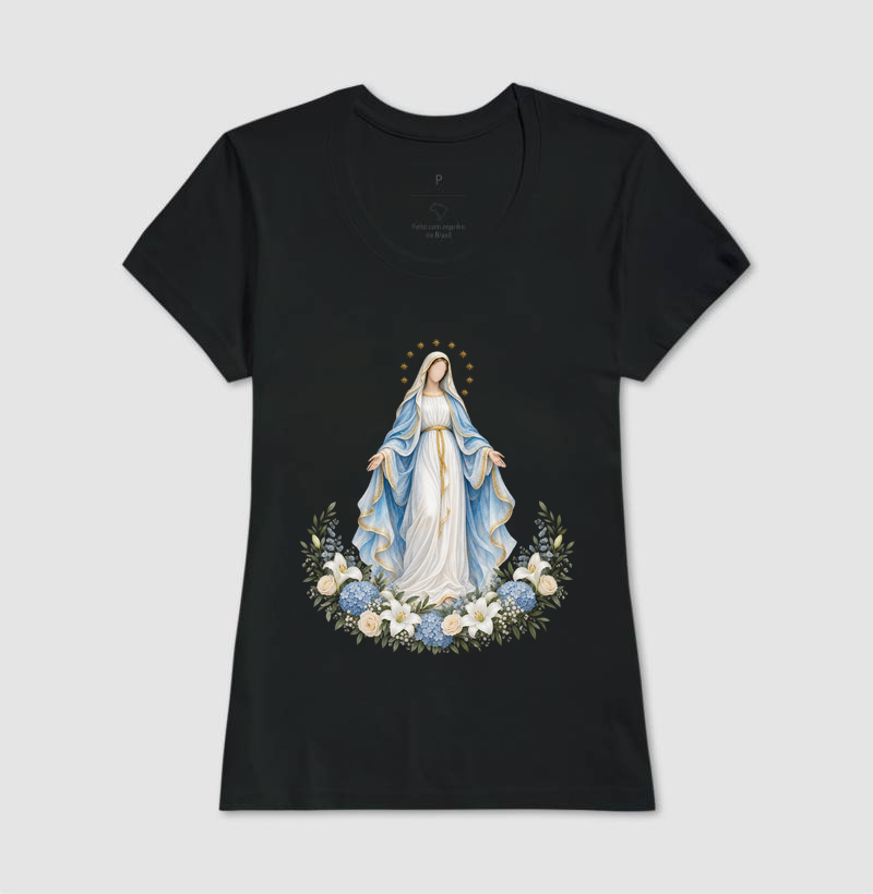 Nossa Senhora das Graças — Lírica Celeste com Coroa de Estrelas e Hortênsias - Imagem 3
