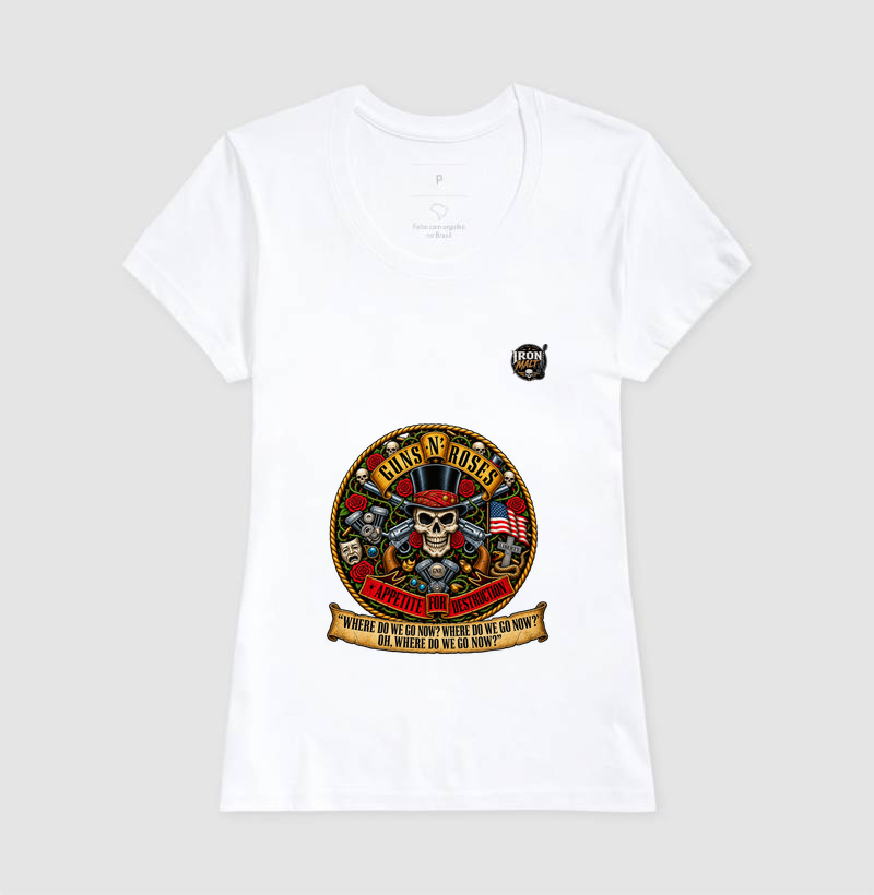 Camiseta Guns N’ Roses Caveira, Rosas e Revólveres - Imagem 5