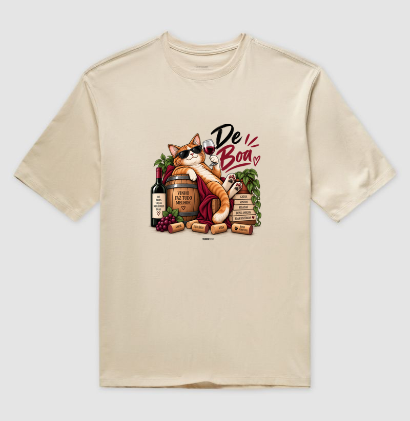 Camiseta Oversized “De Boa” Gato com Vinho – Estilo Relax & Life Mood - Imagem 3