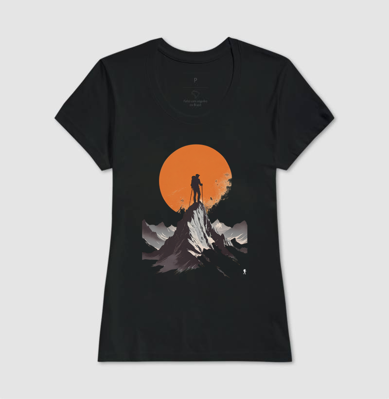 Camiseta Trilheiro no Topo da Montanha | Sol Laranja Silhueta Aventura | Colecao Fashion Travel - Imagem 6