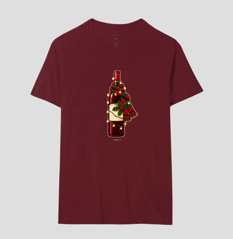 Camiseta Natal com Vinho – Garrafa de Cachecol e Pisca-Pisca - Imagem 18